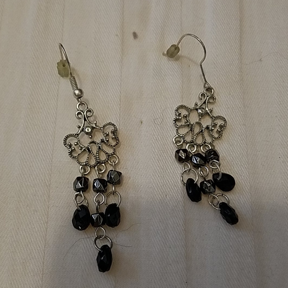 Costume jewelry black silver earrings